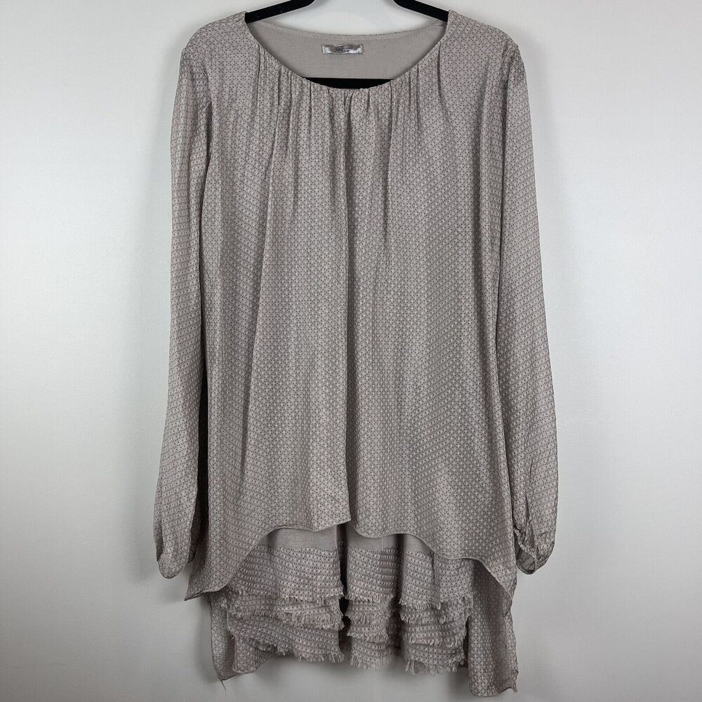Baci‎ Tunic Top Women Medium Multi Silk Draped Blouse Artsy Casual Flowy Ruffle
